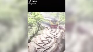 Zigzag train ???? causes tits to jiggle