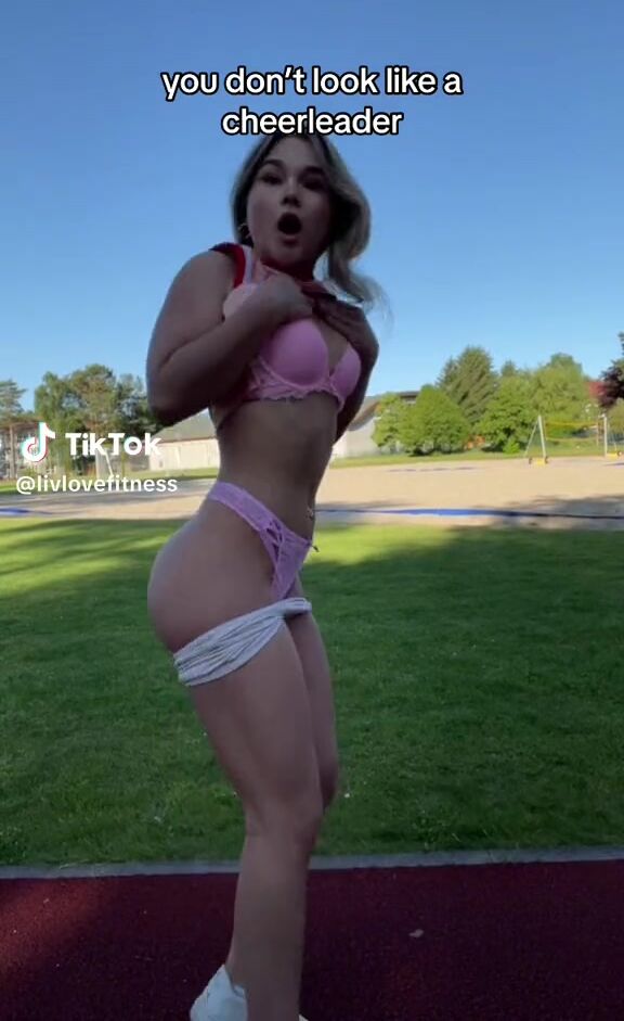 @livlovefitness flashing underwear outdoor cheerleader